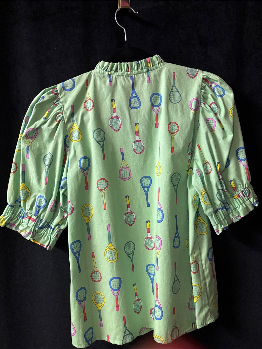 THML Light Green Ruffled Tennis Racket Print Blouse - Picture 4 of 6